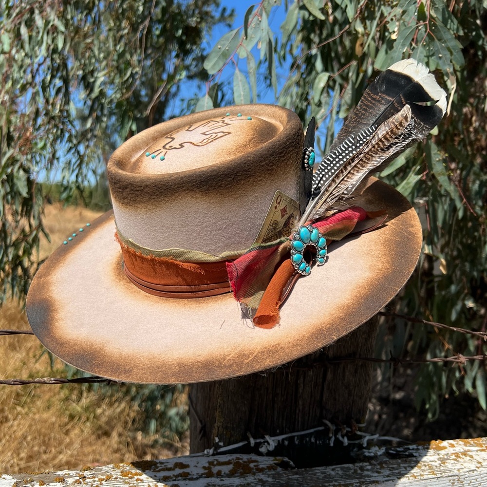 Custom burned Western hat
